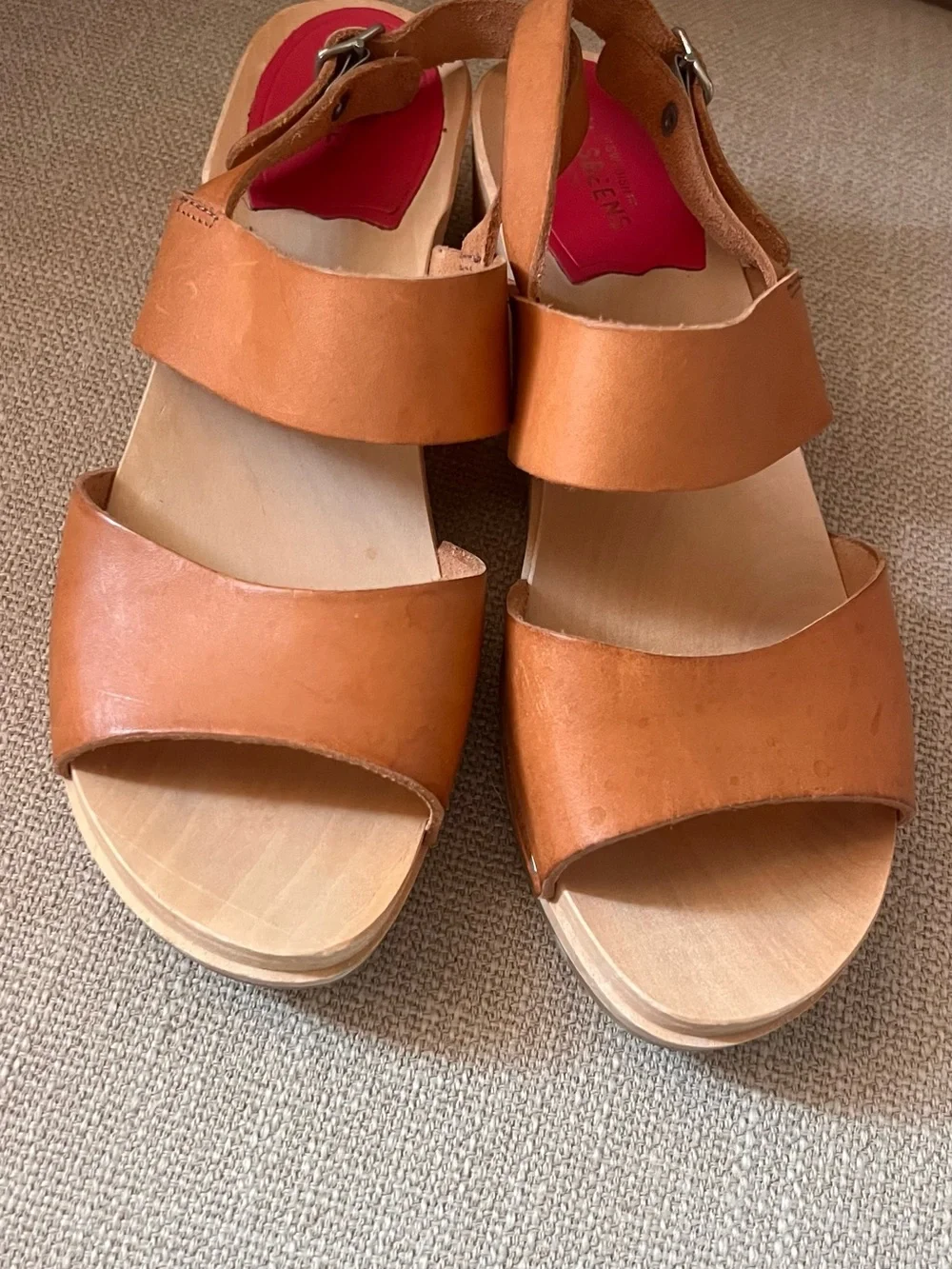 Swedish Hasbeens Cognac Leather Wedge Sandals SIZE 38. Fits like a 7.5